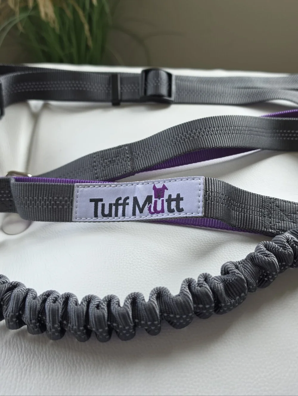 Tuff Mutt Hands-Free Bungee Dog Leash Gray Purple Running Hiking